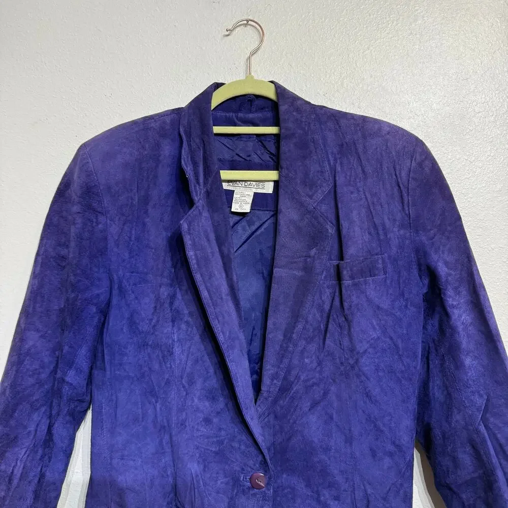 Evan Davies Blue Suede Leather One Button Vintage Blazer Sz 6